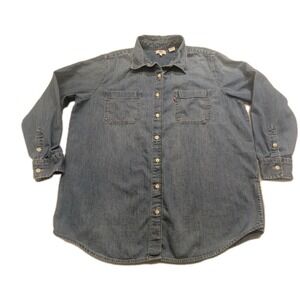 Levi's Womens XL Denim Chambray Shirt Blue Button Front Red Tab 2 Pocket Long...